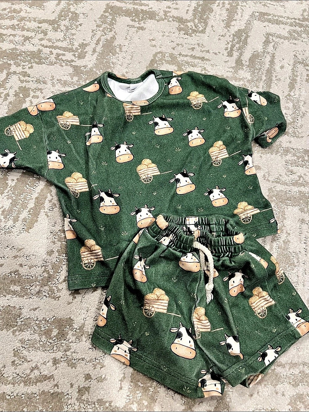 Little One Shop Co. Classic Cow Slouchy Set. Cow Print Baby 12-18M